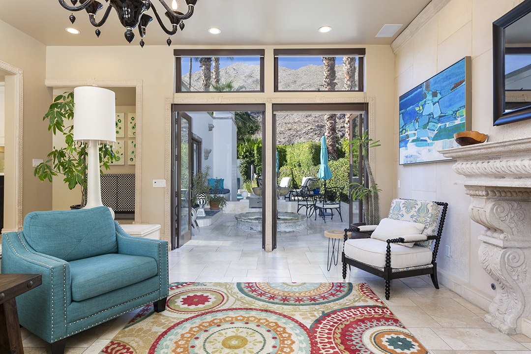 1755 S Mesa Drive | Mediterranean 2-Bedroom + Cabana with bath, 3-Bathroom home in South Palm Springs, California. Link here to 3D matterport tour, tour video, floor plans, and photo gallery.