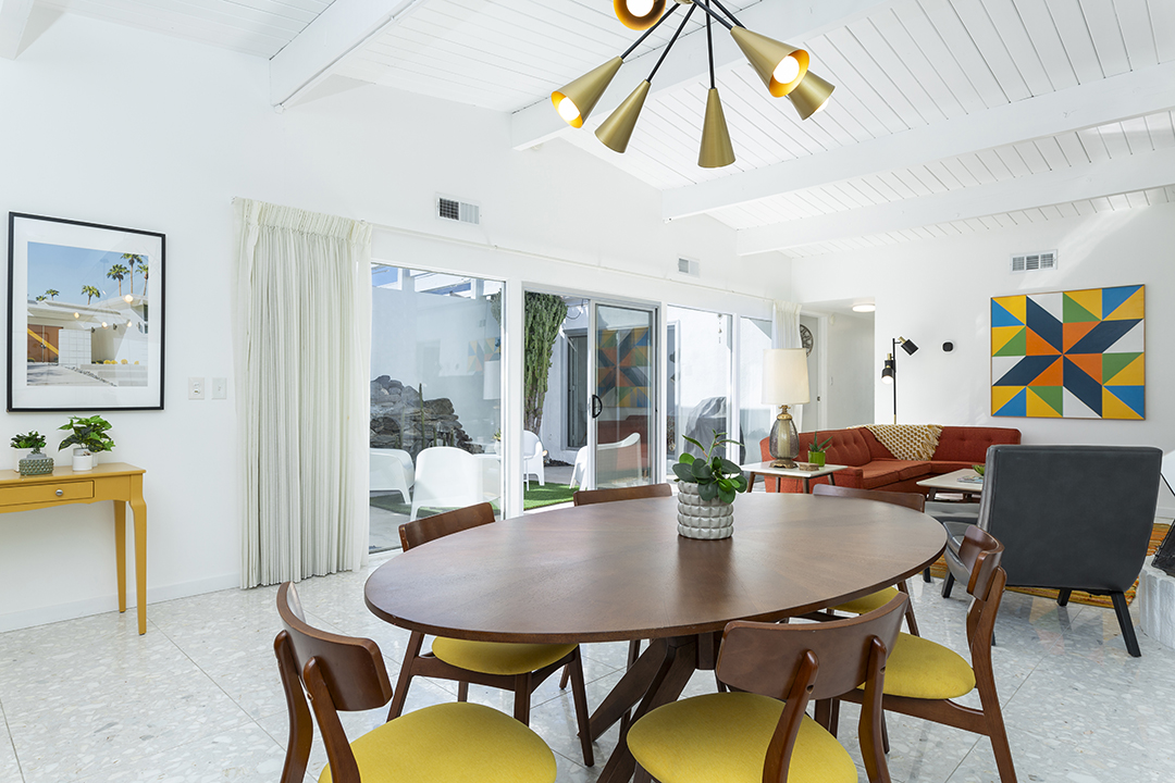 2015 S calle Palo Fierro | Updated 2-BD, 2-BA mid-century condo with private atrium patio, mountain views, and nearly direct pool access in South Palm Springs. Link here to 3D matterport tour, tour video, floor plans, and photo gallery.