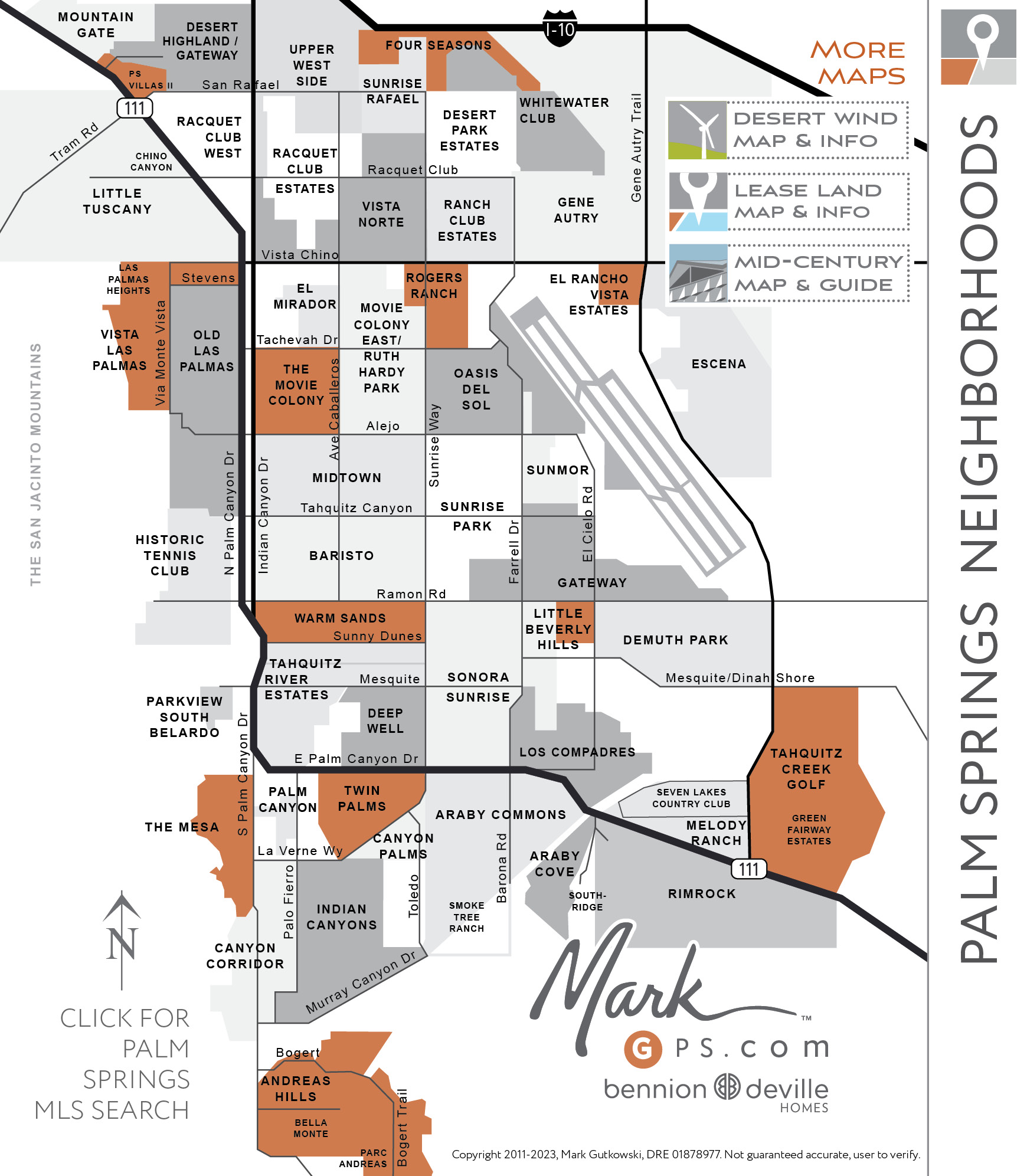 Palm Springs Map with neighborhoods